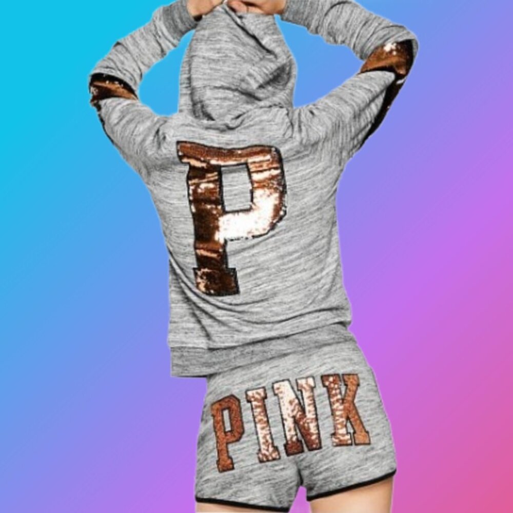 PINK Victoria's Secret Zip-up Sequined Hoodie Jacket Sz XS